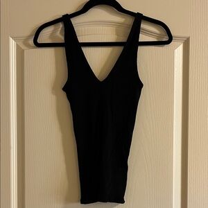 Express Black Ribbed V-Neck Tank Top
